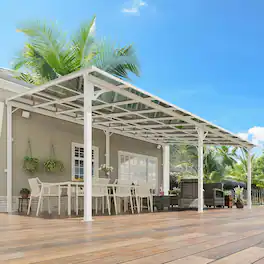 Yardgrace - 12'x 20' Outdoor Wall Mounted Lean-to Gazebo, Heavy Duty Sloped Roof Metal Awning for Patio, Decks & Backyard - White