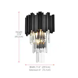Elegant Lighting - Willow 12 Inch Wall Sconce In Black - Black And Clear