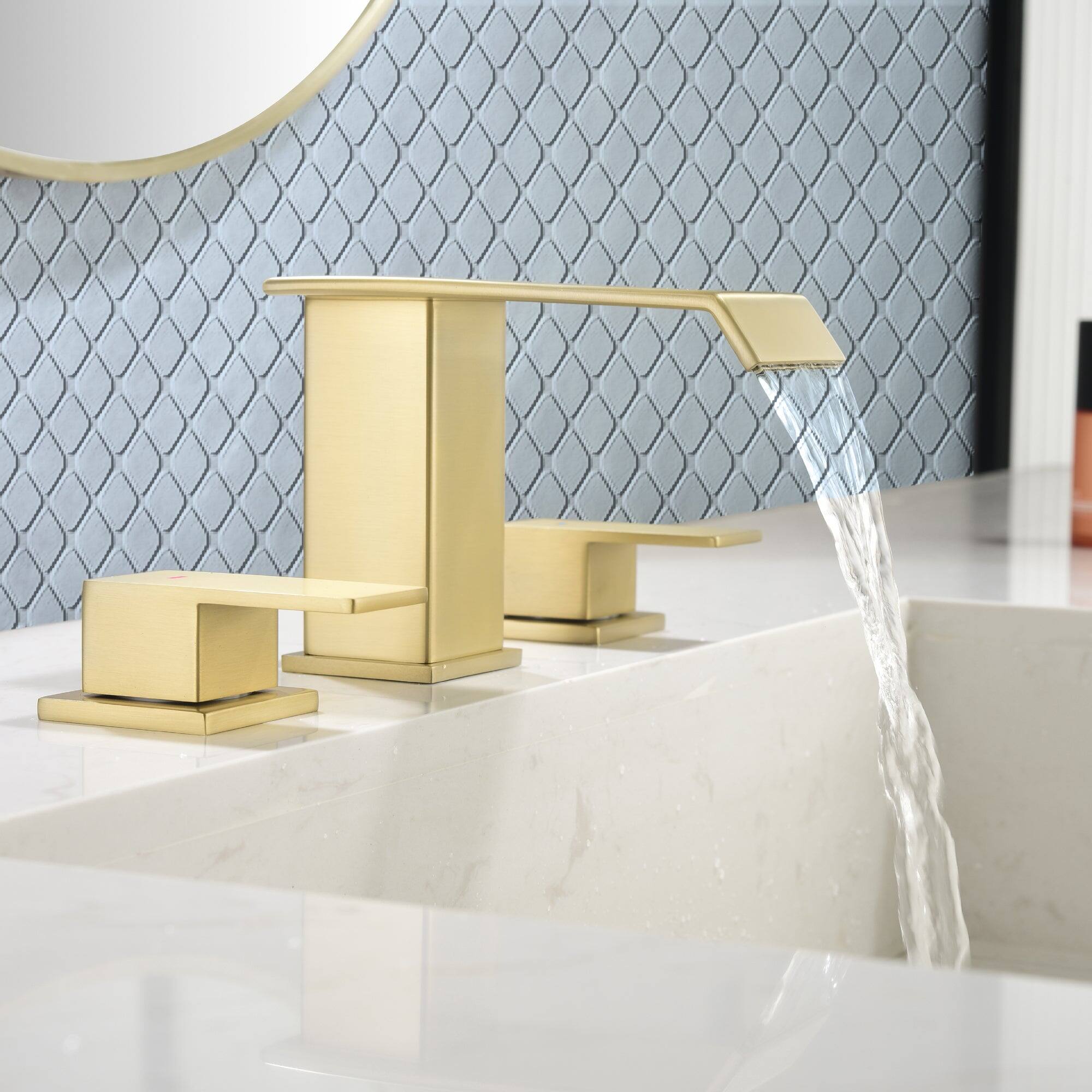 Alt View 3. Boyel Living - Brushed Gold Faucet SUS304 Waterfall Spout cUPC Quick Connect Dual Handle Pop Up Drain - Brushed Gold.