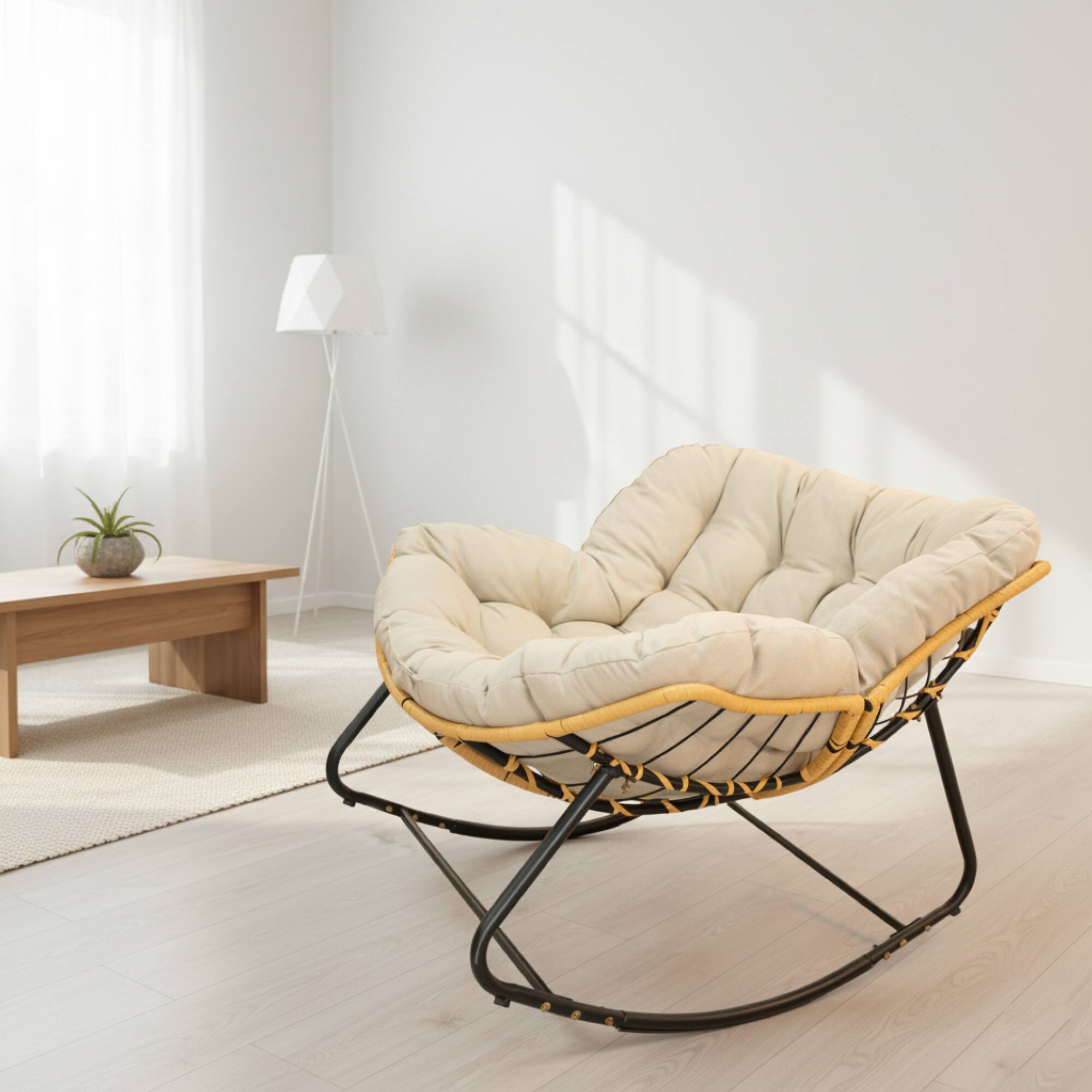 Alt View 1. GOODSILO - Versatile Indoor and Outdoor Rocking Lounge Chair with Rattan Wicker Design for Comfortable Relaxation - Beige.