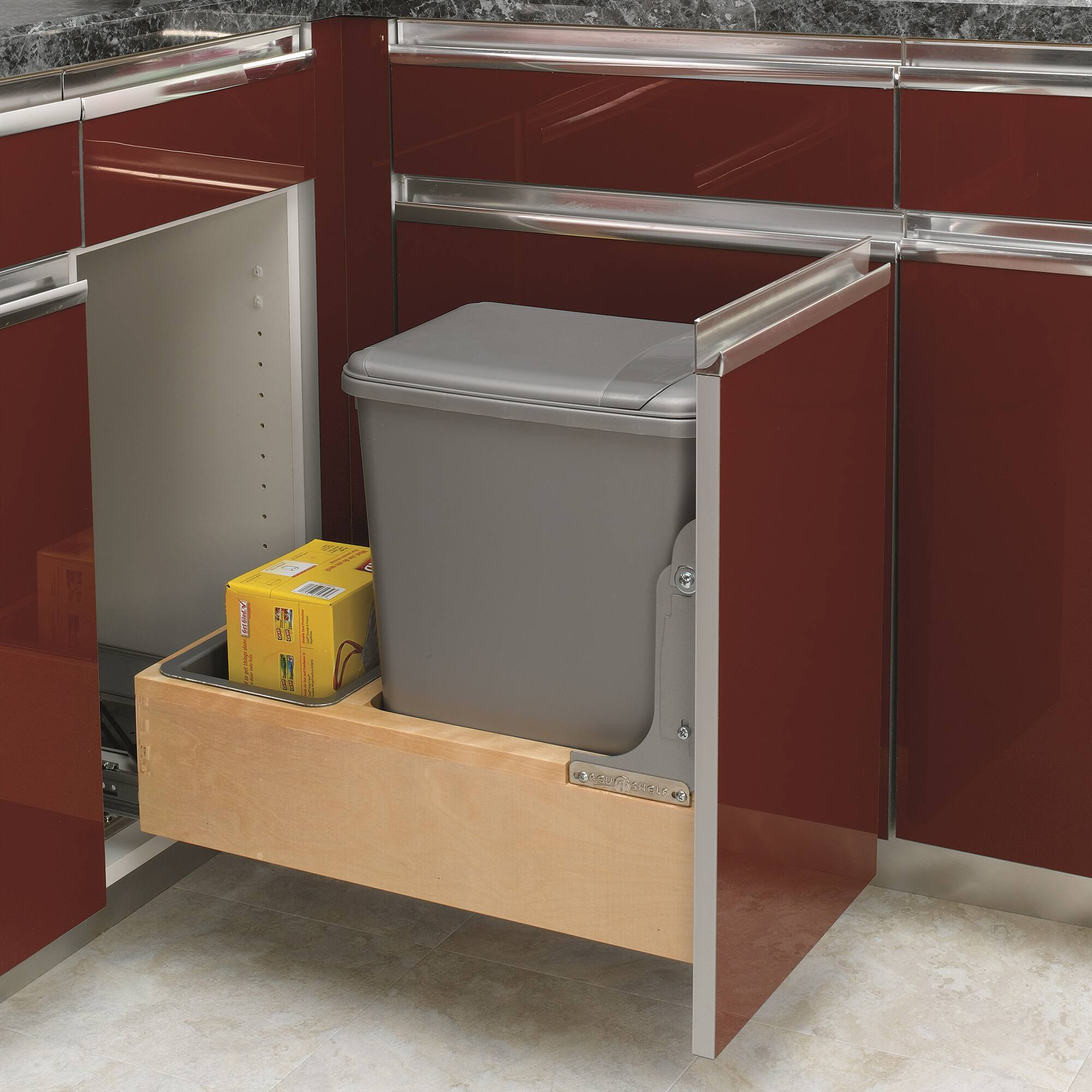 Alt View 3. Rev-A-Shelf - Rev-A-Shelf Pullout Trash Can 35 qt. w/Soft-close Soft-open, 4WCBM-15DM-1 - Natural Maple.