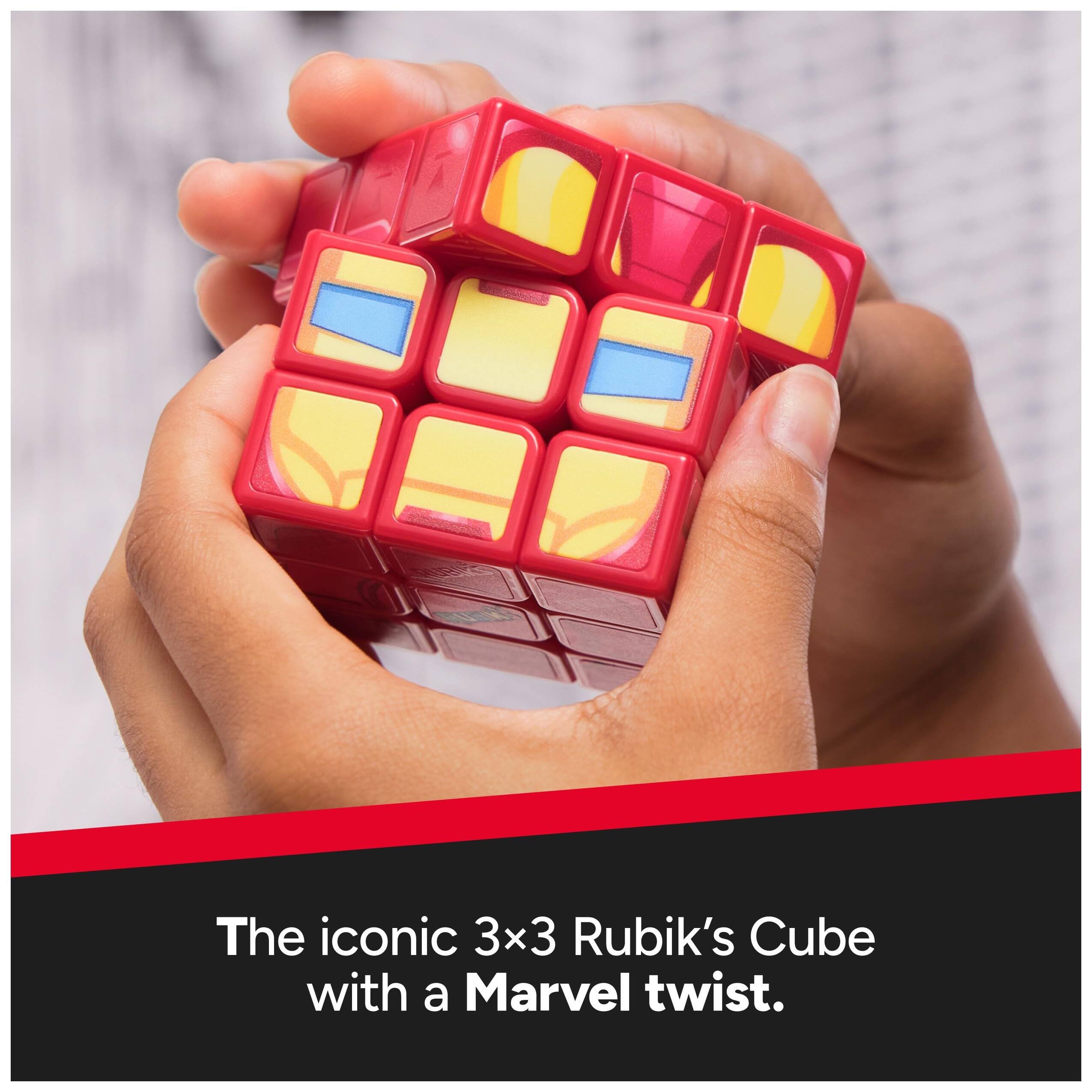 The iconic 3x3 Rubik's Cube with a Marvel twist.