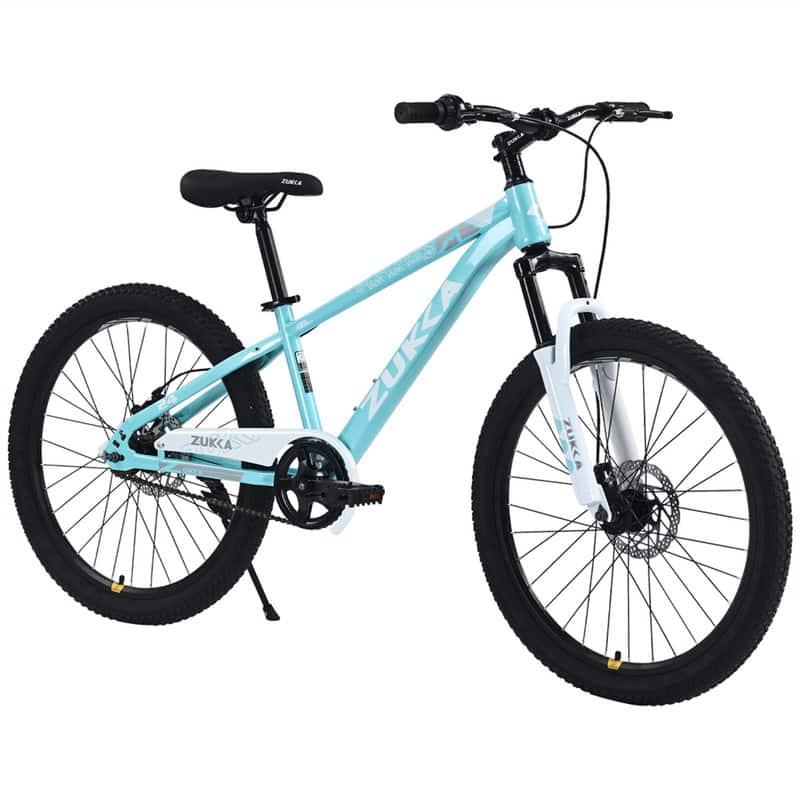HTUTWOO - 24" Mountain Bike for Age 9-12 Years - MTB with Suspension Fork, Double Disc Brakes, All-Terrain Tires,Adjustable Saddle - Cyan