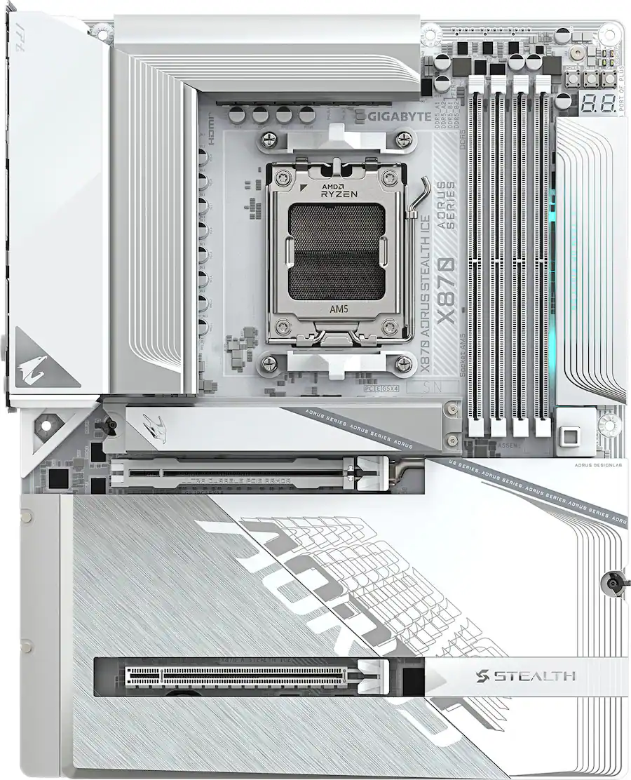 GIGABYTE X870 AORUS STEALTH ICE (Socket AM5) AMD X870 ATX DDR5 Wi Fi 7 ...