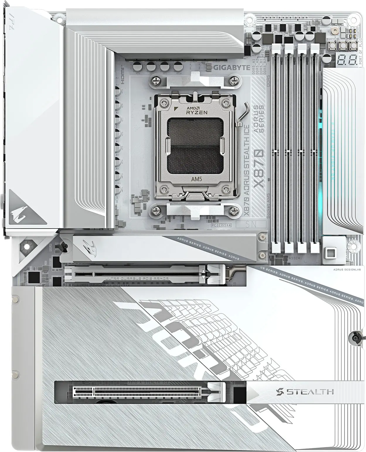 GIGABYTE - X870 AORUS STEALTH ICE (Socket AM5) AMD X870 ATX DDR5 Wi-Fi 7 Motherboard - White