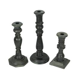Things2Die4 - Set of 3 Wooden Candle Holder Tapers Candlestick Centerpiece Home Decor - Charcoal