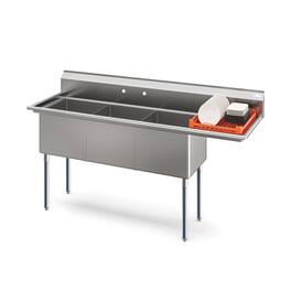 Koolmore - 75 in. Three Compartment Sink Bowl Size 18x18x14 Stainless-Steel 18 Gauge with Right Drainboard - Stainless Steel