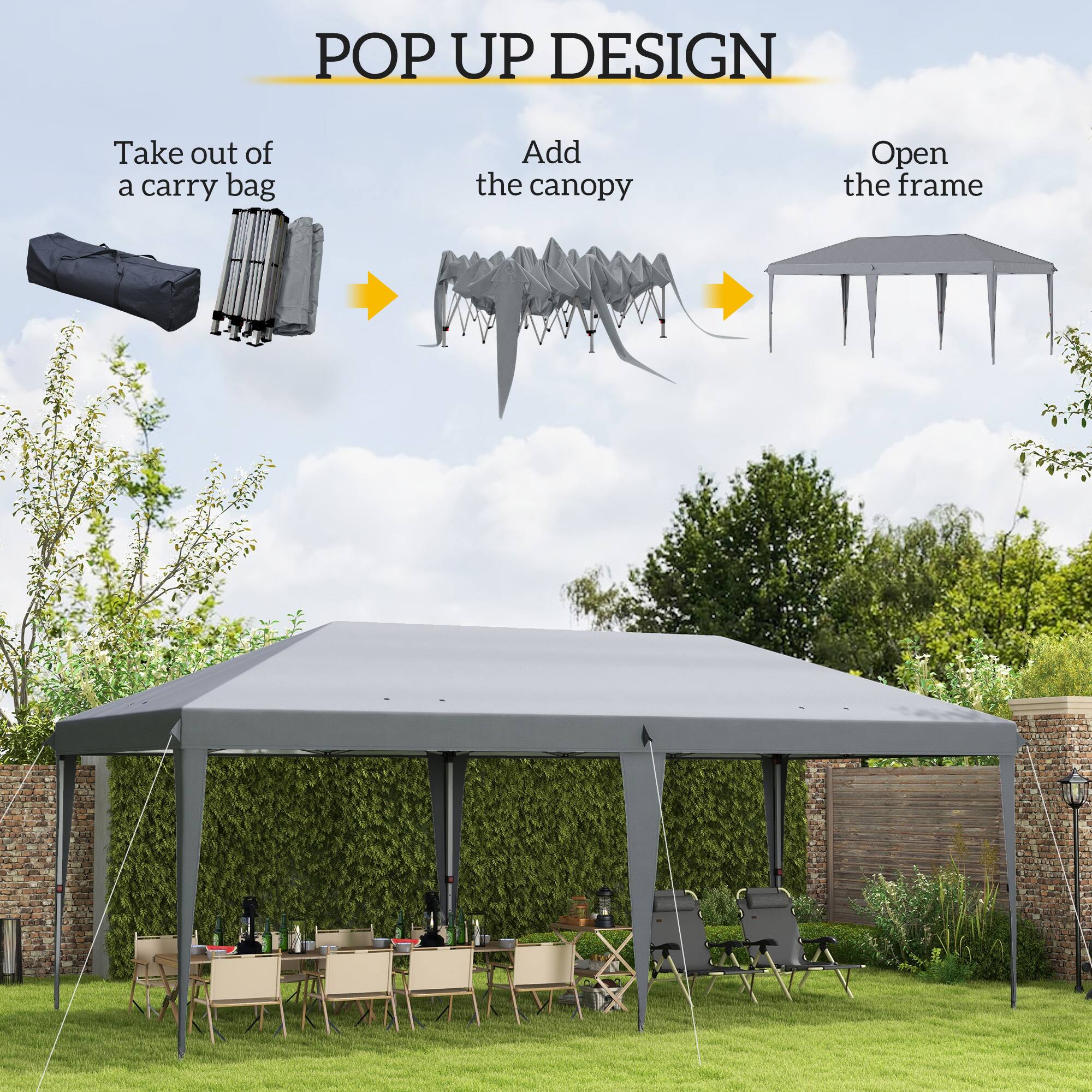 POP UP DESIGN

Take out of a carry bag
Add the canopy
Open the frame