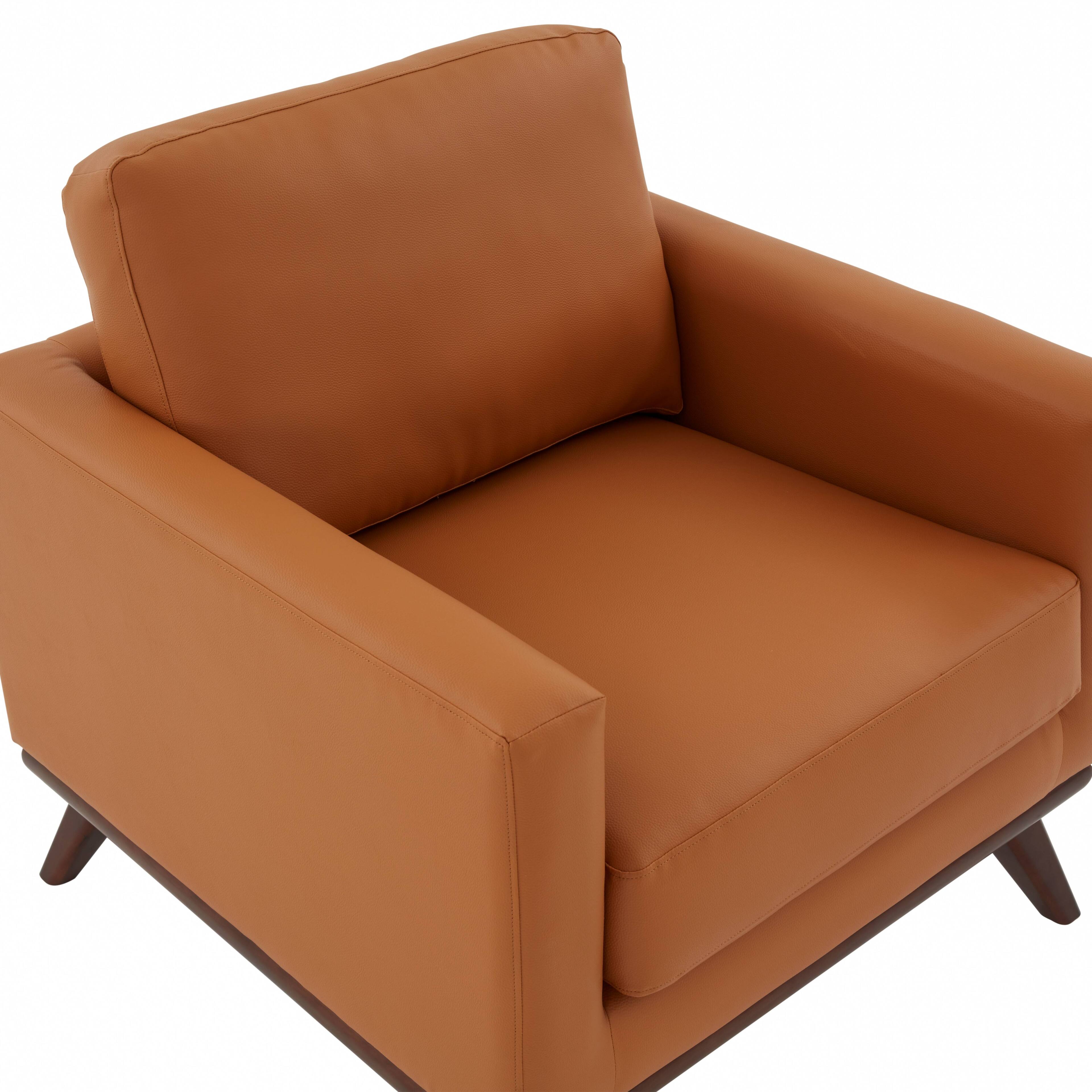Alt View 2. LeisureMod - Chester Mid-Century Modern Leather Accent Chair, Birch Wood Frame Armchair - Easy Assembly - Cognac Tan.