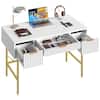 Front. Bestier - Bestier 47inch Fluted Vanity Makeup Desk Big Computer Gaming Desk with 3 Drawers - White.