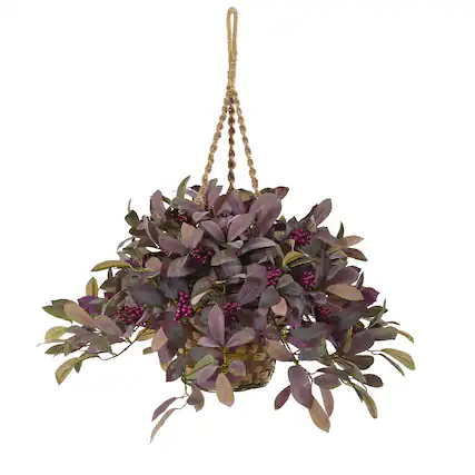Front. BreeBe - 28" Fall Laurel Leaf with Berries Plant in Hanging Basket - Multicolor 1.
