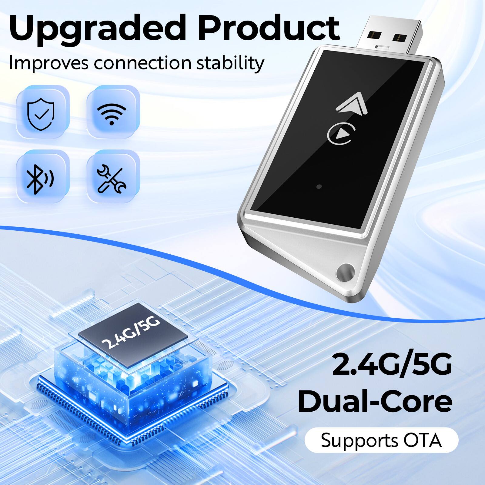 Upgraded Product  
Improves connection stability  

2.4G/5G Dual-Core  
Supports OTA