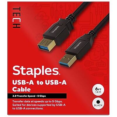 Staples TECH - 6 ft. USB-A to USB-A Cable, Male to Male, (ST62442) - Black