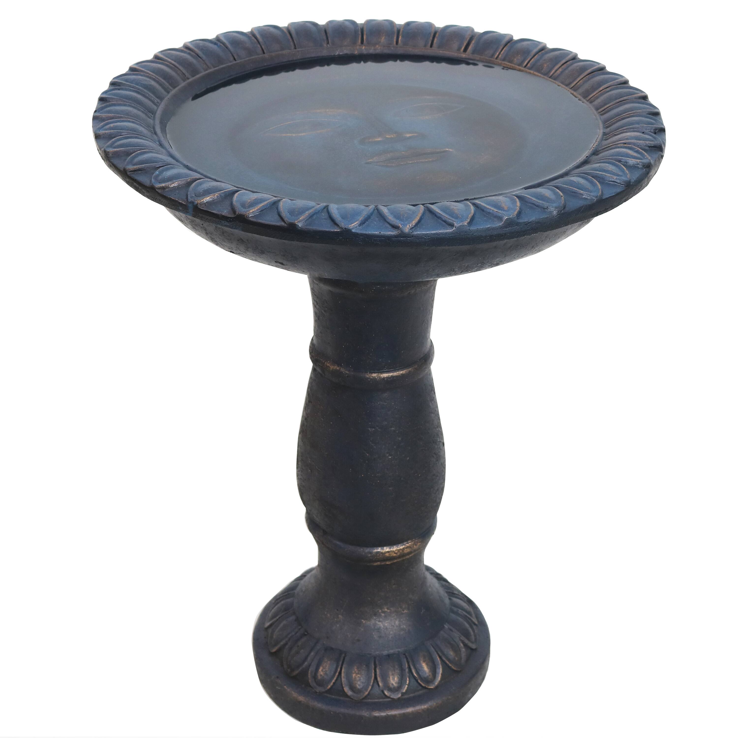 Alt View 10. Sunnydaze - Facade du Soleil Reinforced Concrete Bird Bath - 26 in - Patina Blue.