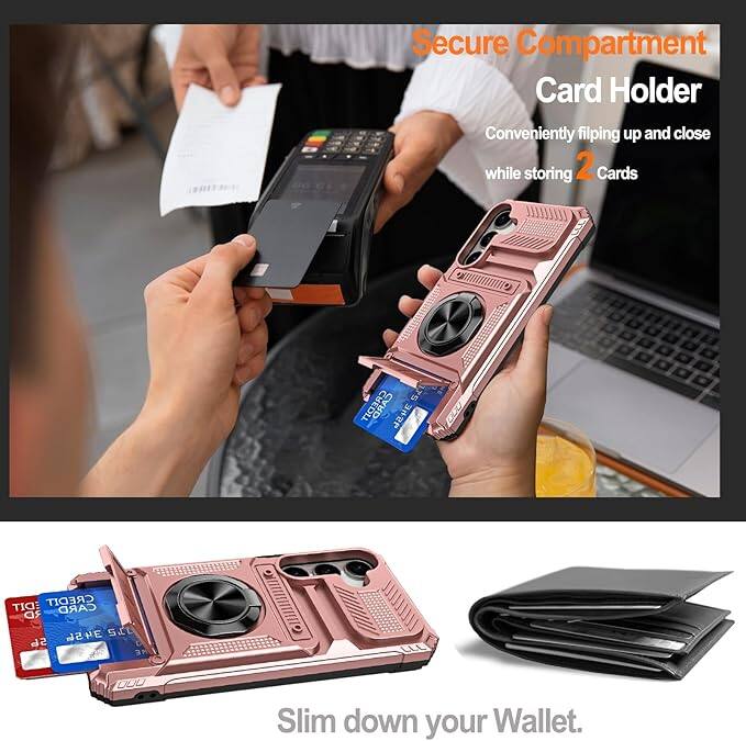 Secure Compartment Card Holder  
Conveniently flipping up and close while storing 2 Cards  

Slim down your Wallet.