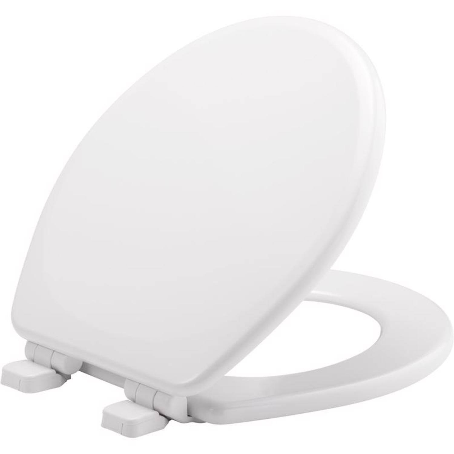 Front. BEMIS - Mayfair by Bemis Lannon Slow Close Round White Enameled Wood Toilet Seat - White.