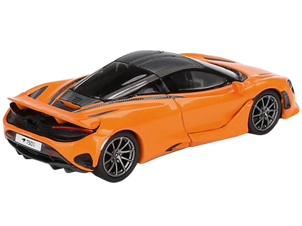 Left. Mini GT - McLaren 750S McLaren Orange with Black Top Limited Edition 1/64 Diecast Model Car by Mini GT - Orange And Black.