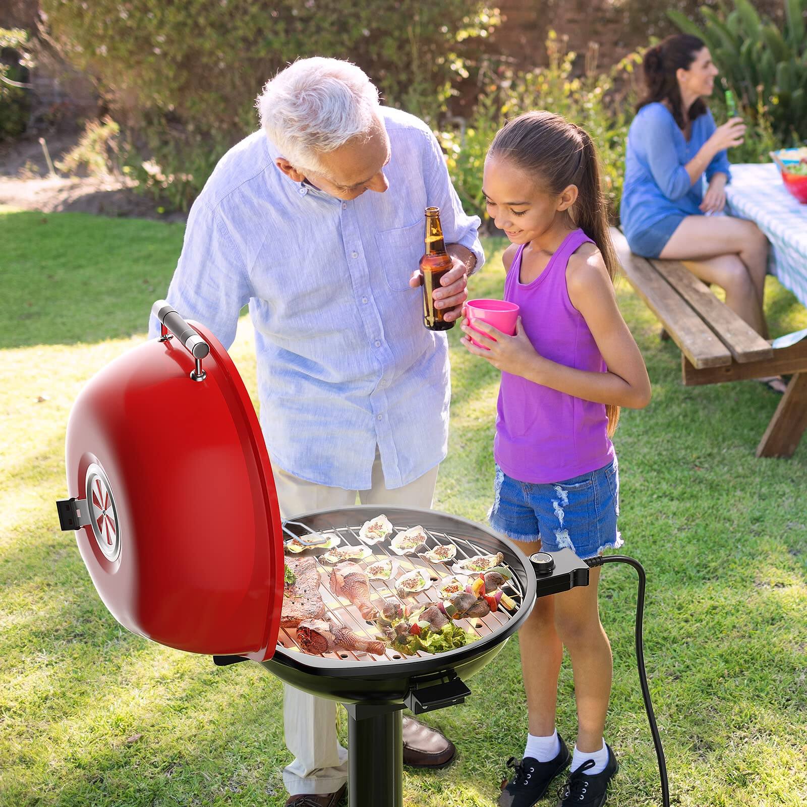 Alt View 1. Ecooso - 1600W Portable Electric BBQ Grill, Camping Grill with Removable Non-Stick Rack - Red.