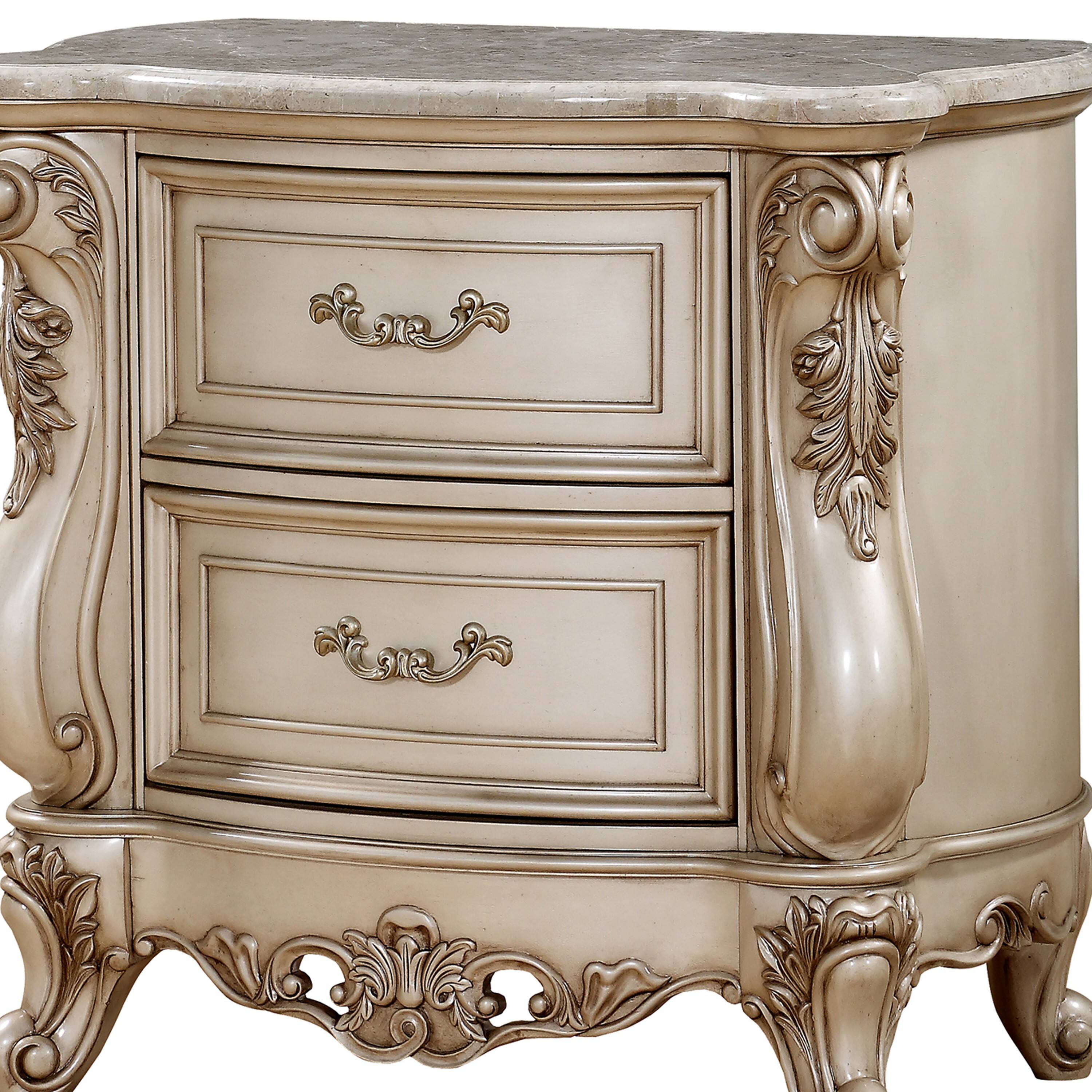 Back. Manhattan Lane - 2 Drawer Nightstand With Raised Scrolled Floral Moulding - White.