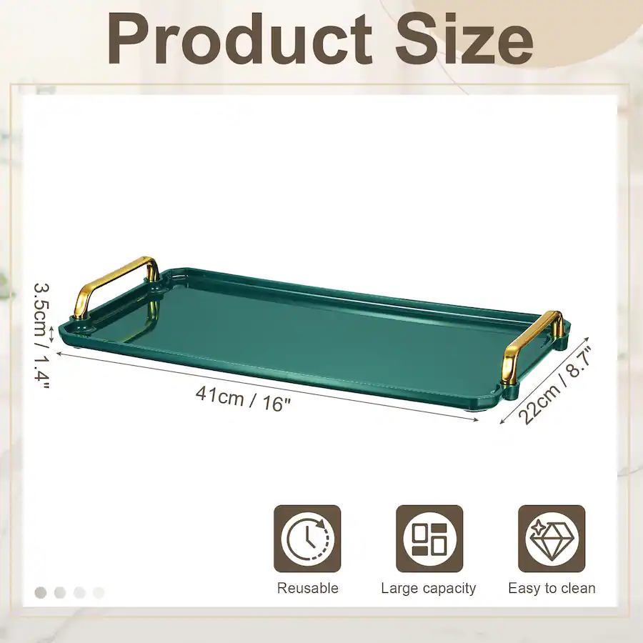 Rectangle Kitchen Ideas Unique Bargains Plastic Serving Tray with Golden Handle, 16x8.7