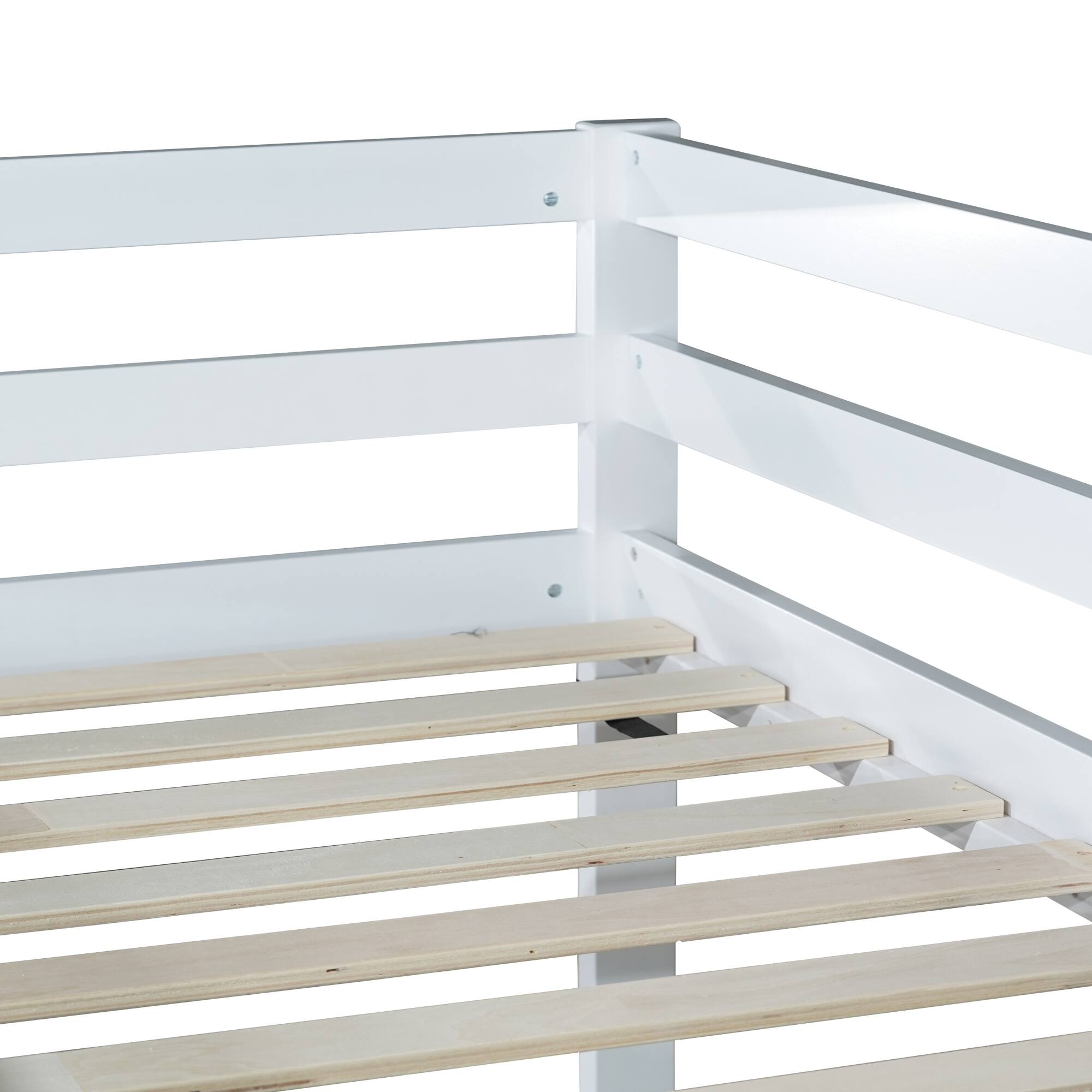 Angle. GOODSILO - Solid Wood Twin Over Twin Floor Bunk Bed with Ladder and Strengthened Slats for Enhanced Stability - White.