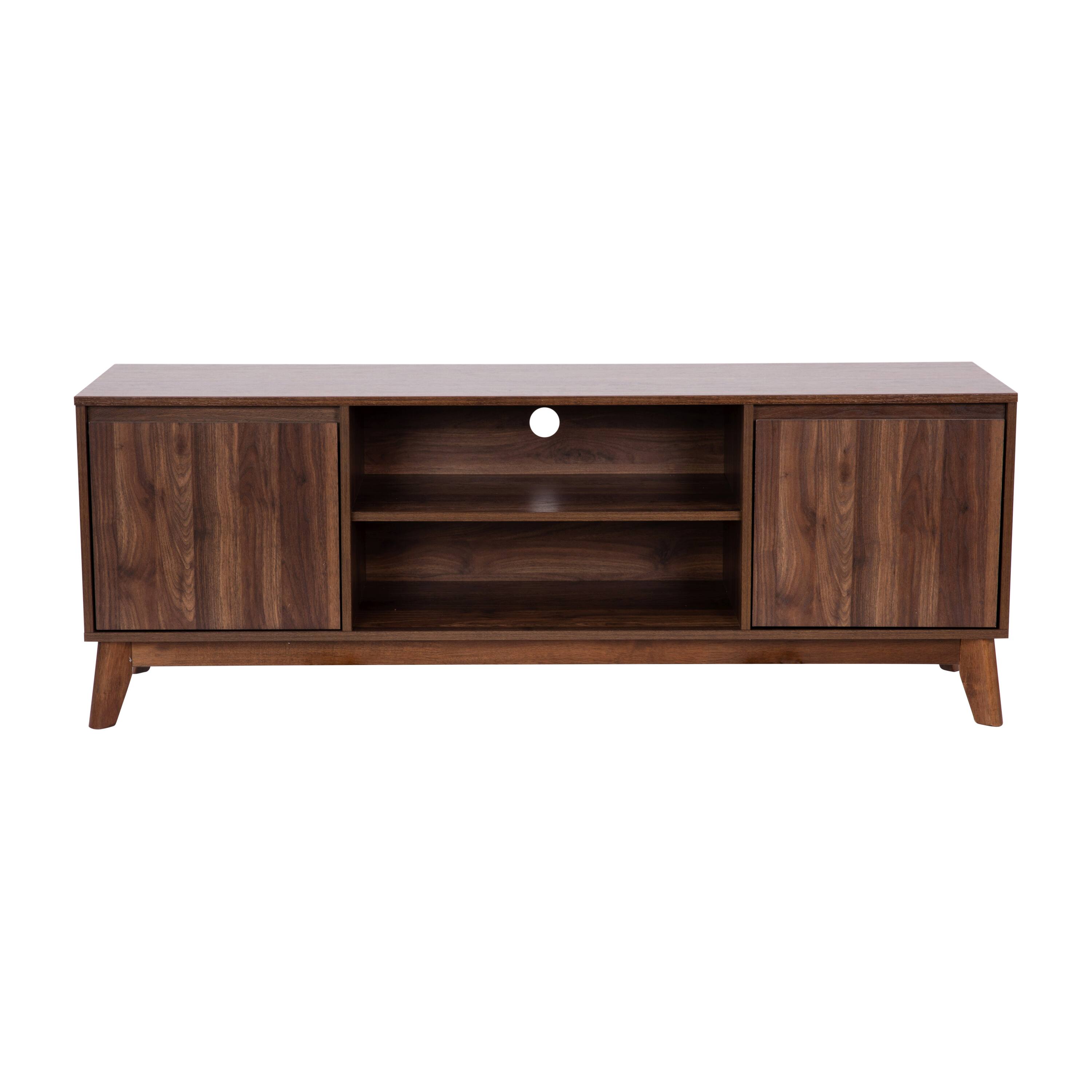 Alt View 9. Emma + Oliver - Beverly Mid-Century Modern Wooden TV Stand with Soft Close Doors, Shelf, Cord Management Hole and Tapered Legs - Dark Walnut.