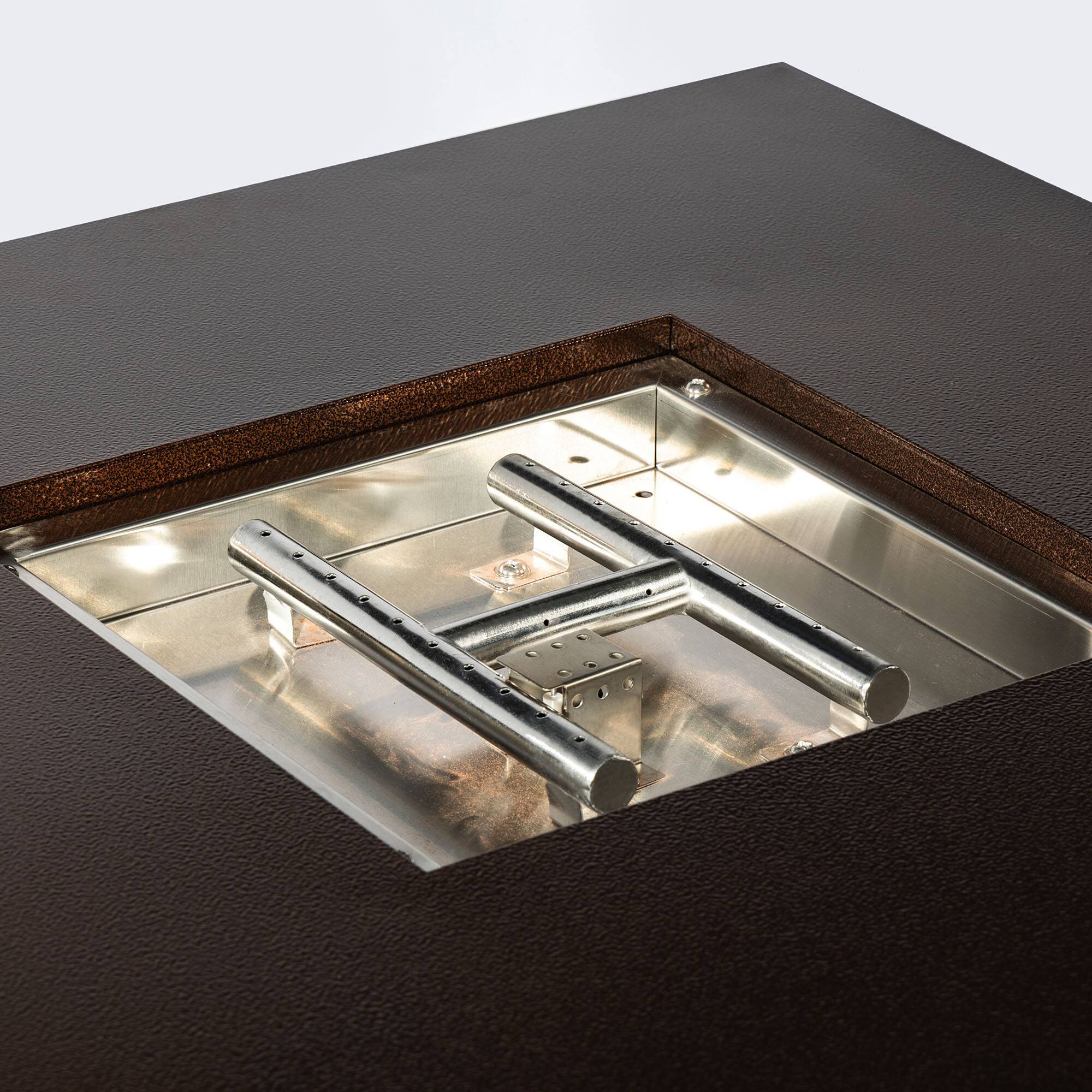 Left. Lirago - 28" Outdoor Fire Pit Table 50000 BTU Propane Fire Pit Square Steel Table Top Fire Pit for Patio Deck Garden Brown - Brown.