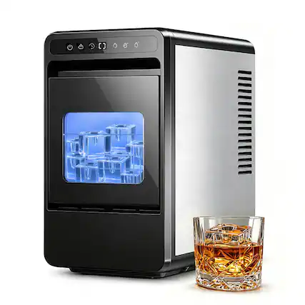 Front. Etust - Etust Countertop Ice Cube Maker, 26.5lbs/Day Fast Ice Maker, 1.6" Crystal Clear Large Ice Cube Maker for Home Bar - Black.