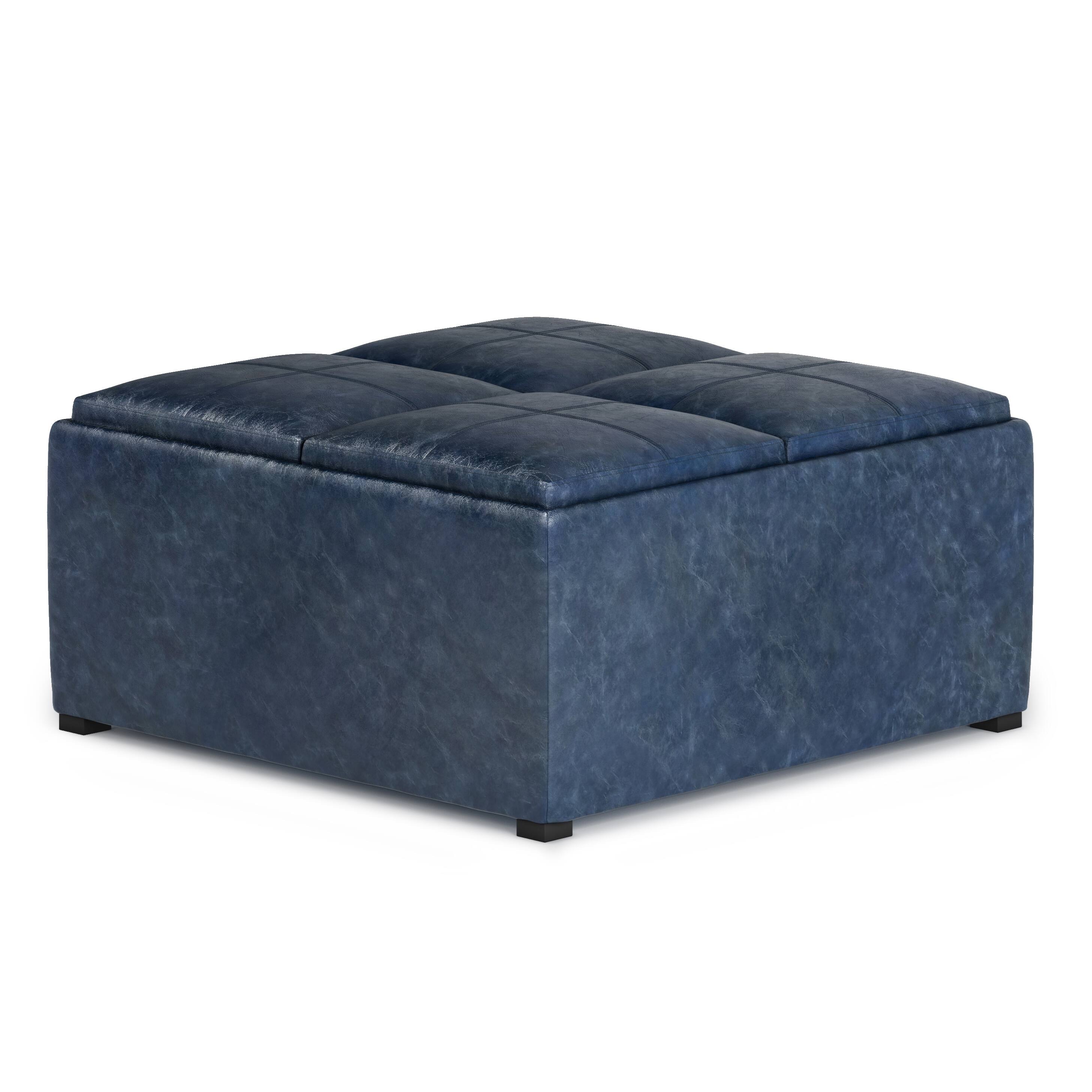 Angle. Simpli Home - Avalon Square Coffee Table Storage Ottoman - Denim Blue.