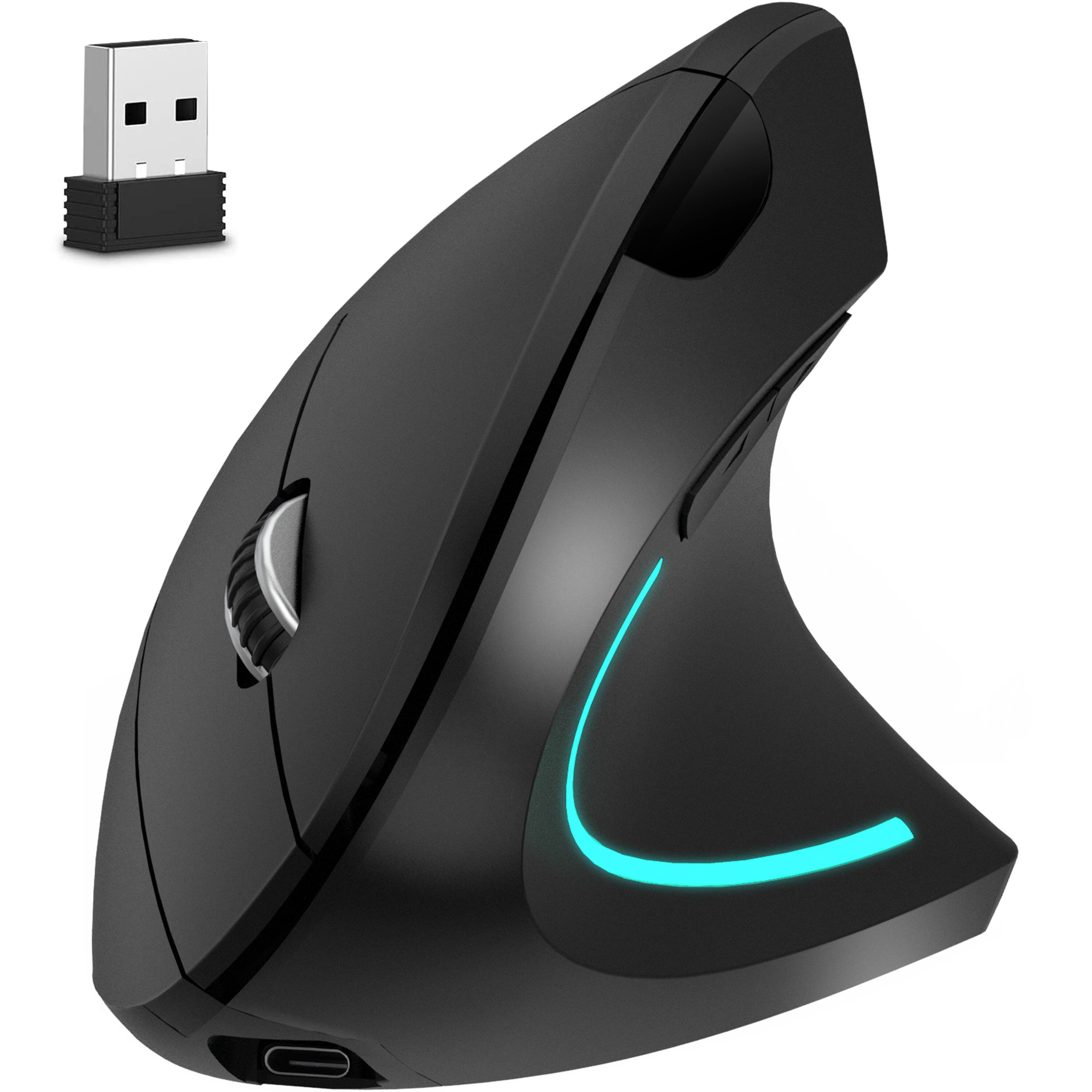 Delton - S12 Ergonomic Vertical Wireless Mouse with Auto Pair USB Dongle (DMERG12-WR) - Wireless - Black
