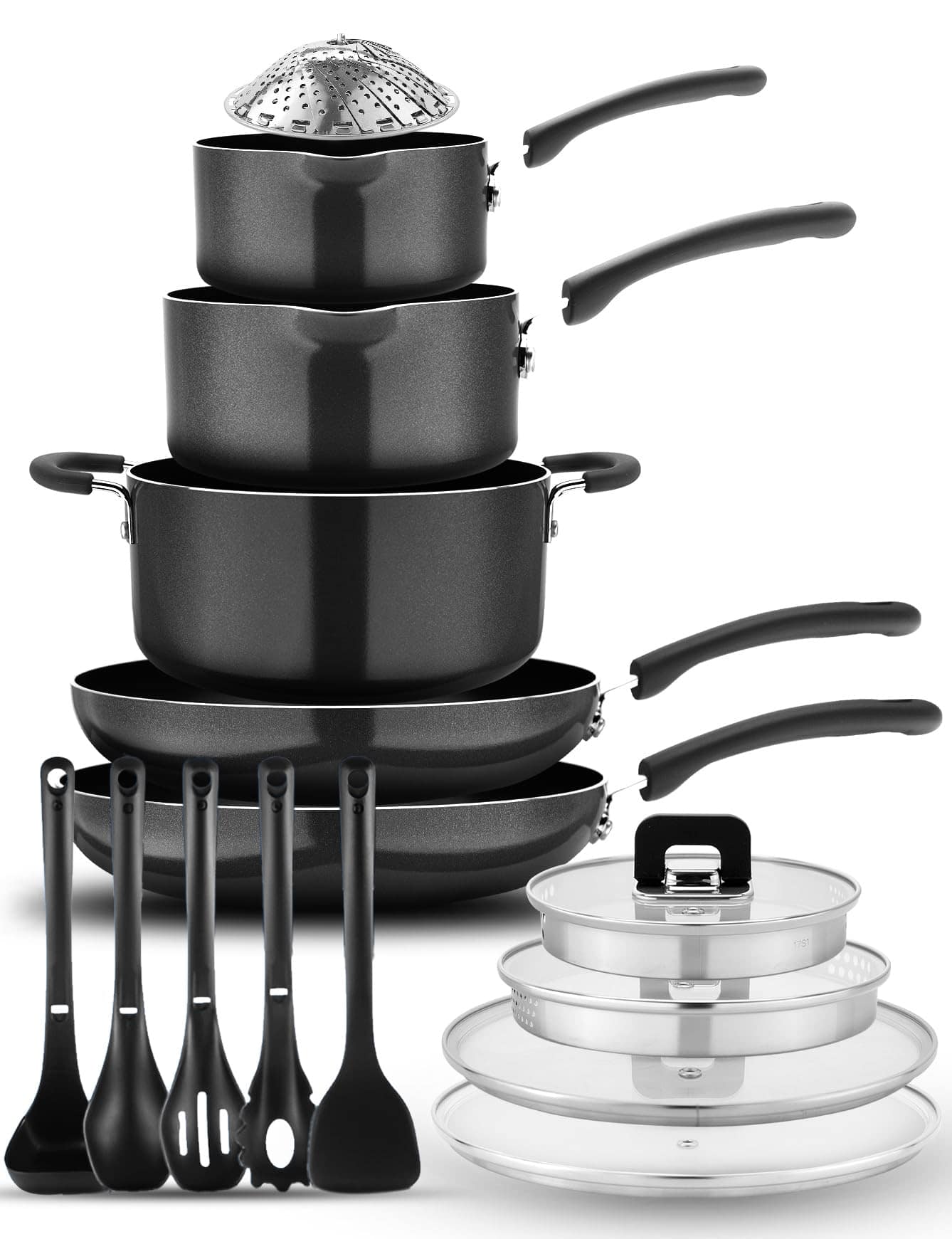 NutriChef - 17pcs Stackable Pots and Pan Set