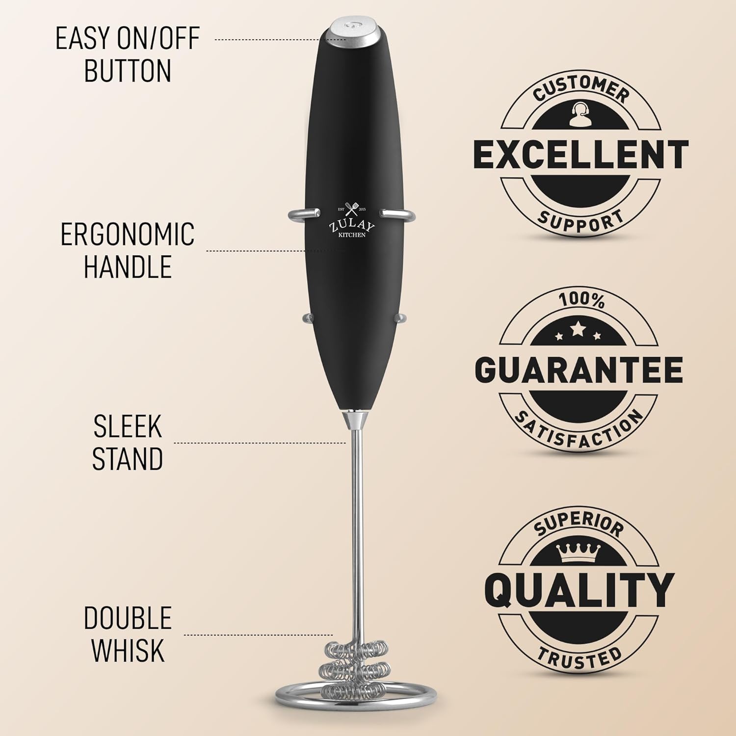 Zulay Kitchen Patented Tornado Triple Whisk Milk Frother with 2