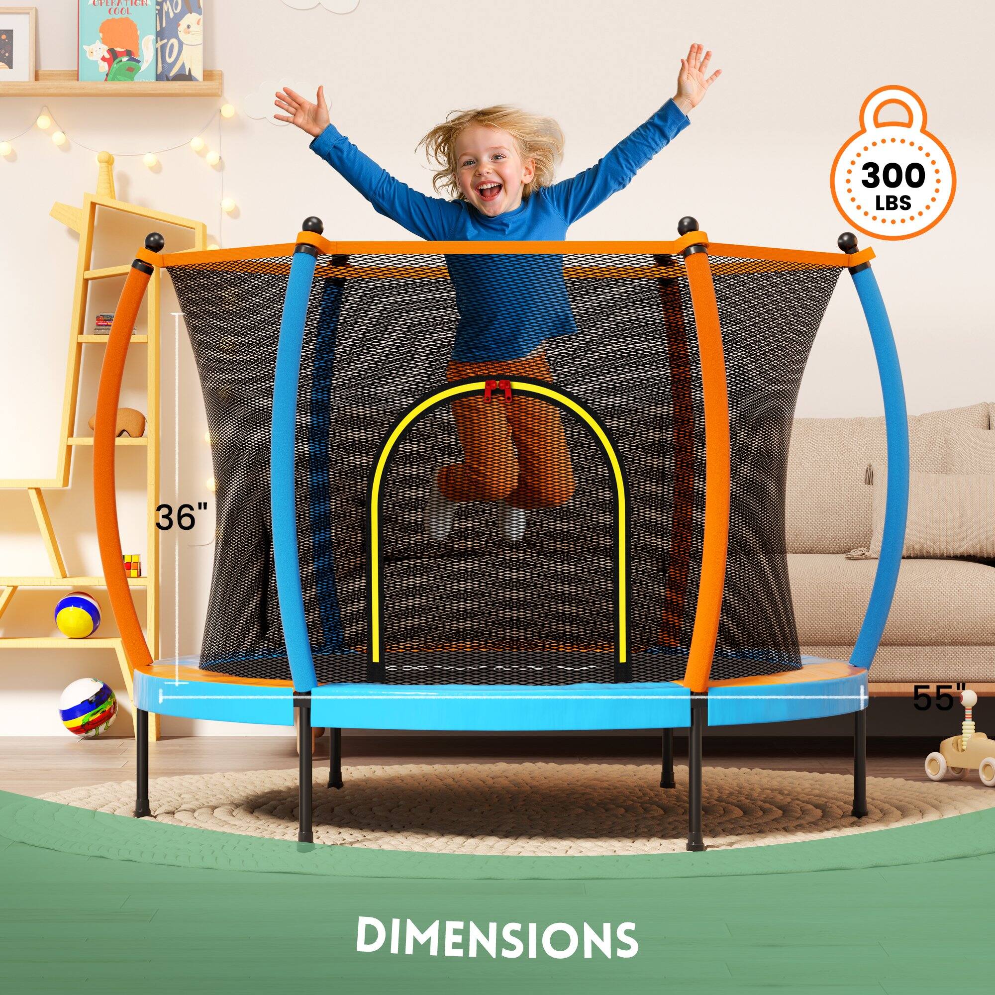 GVDV 55in Toddler Trampoline for Kids, Kids Trampoline with Enclosure ...