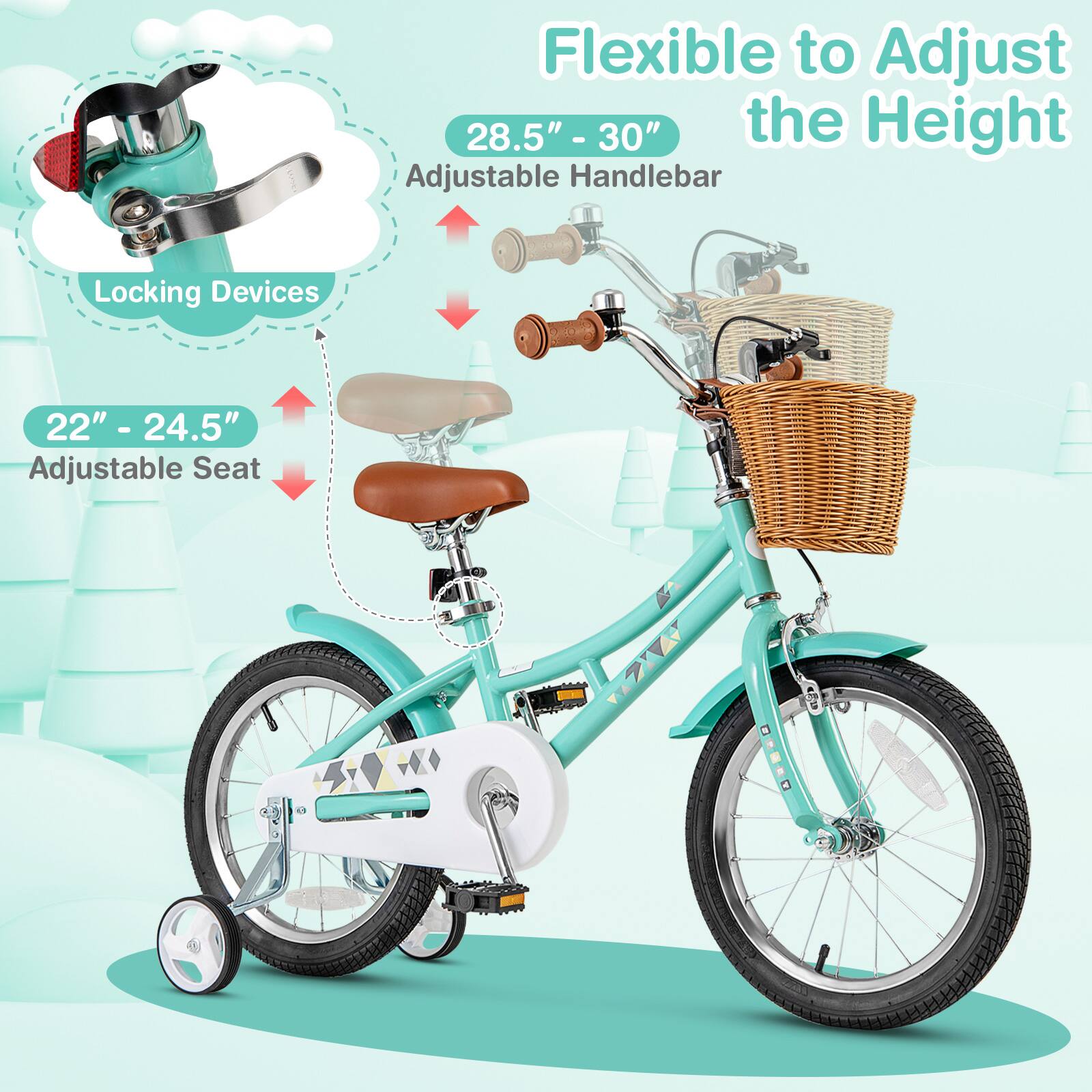 Flexible to Adjust the Height

- 28.5" - 30" Adjustable Handlebar
- 22" - 24.5" Adjustable Seat
- Locking Devices