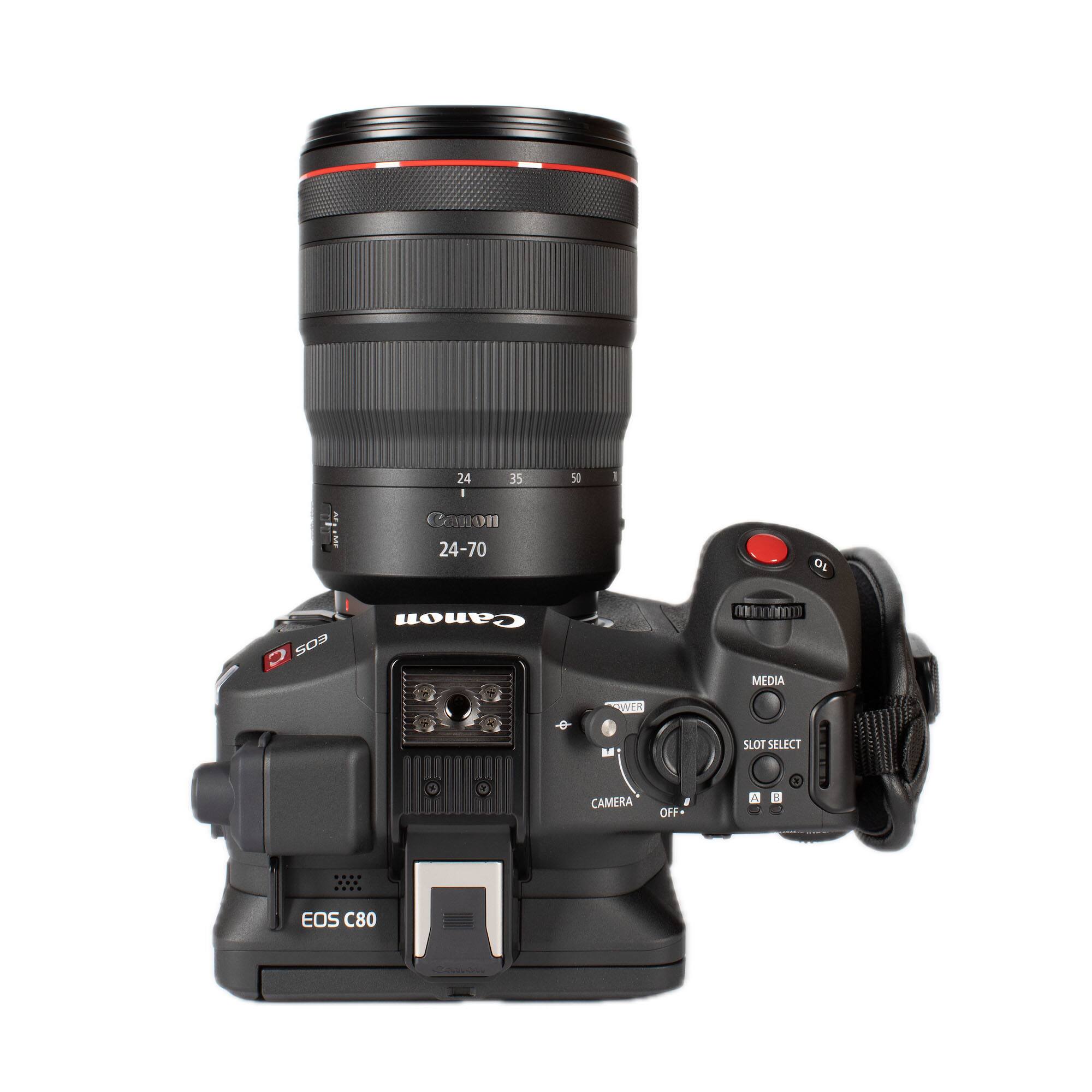 MeiAr : 24 35 I RI I 24-70 50 1 10 D SO2 Canon month MEDIA WER M SLOT SELECT . CAMERA OFF A 3 EOS C80