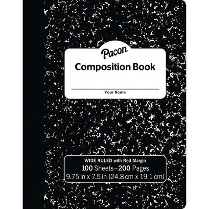Pacon Composition Book Your Name WIDE RULED with Red Margin 100 Sheets-200 Pages 9.75 in X 7.5 in (24.8 cm X 19.1 cm)