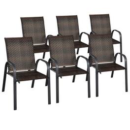 Pefilos - Set of 6 Outdoor PE Wicker Stackable Chairs with Sturdy Steel Frame - Brown