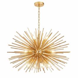 RYHNUYNE - 29-Inch Mid-Century Modern 12-Light Gold Starburst Chandelier, Sputnik Pendant Ceiling Light for Living Room