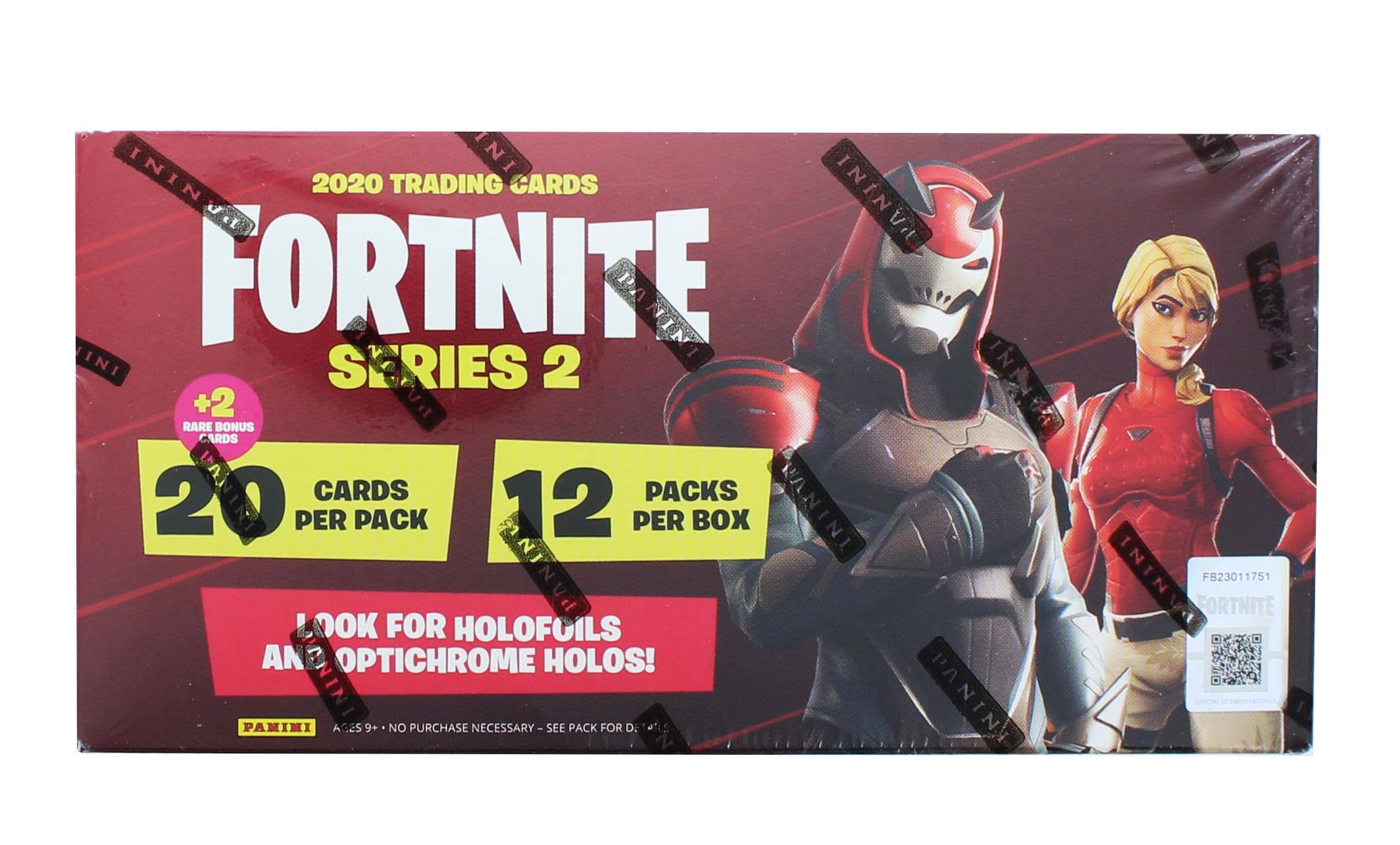 2020 Trading Cards Fortnite Series 2 Rare +2 Bonus Cards 20 Cards Per Pack 12 Packs Per Box Look for Holofoils and Optichrome Holo! Panini Ages 9+ No Purchase Necessary - See Pack for Details. FB23011751