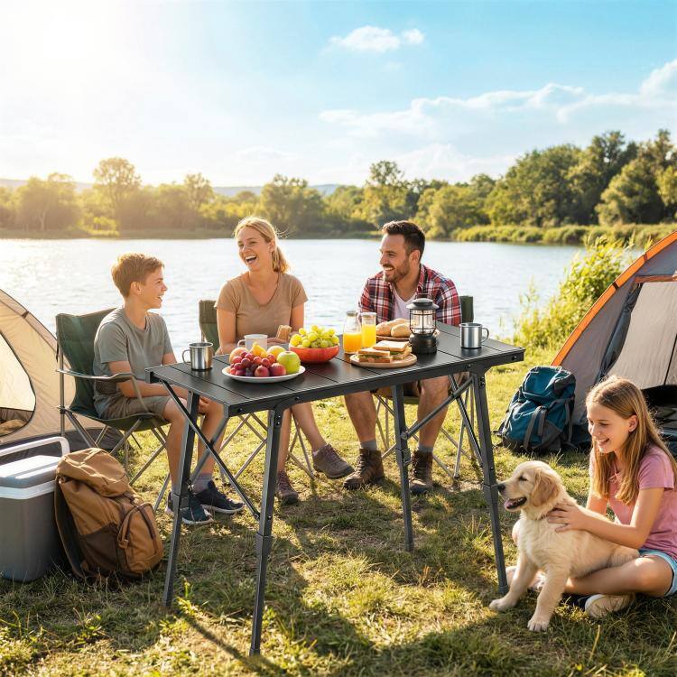 Alt View 1. PULUZ - Adjustable Height Folding Picnic Table with Removable Plates, Aluminum Camping Table - Black.