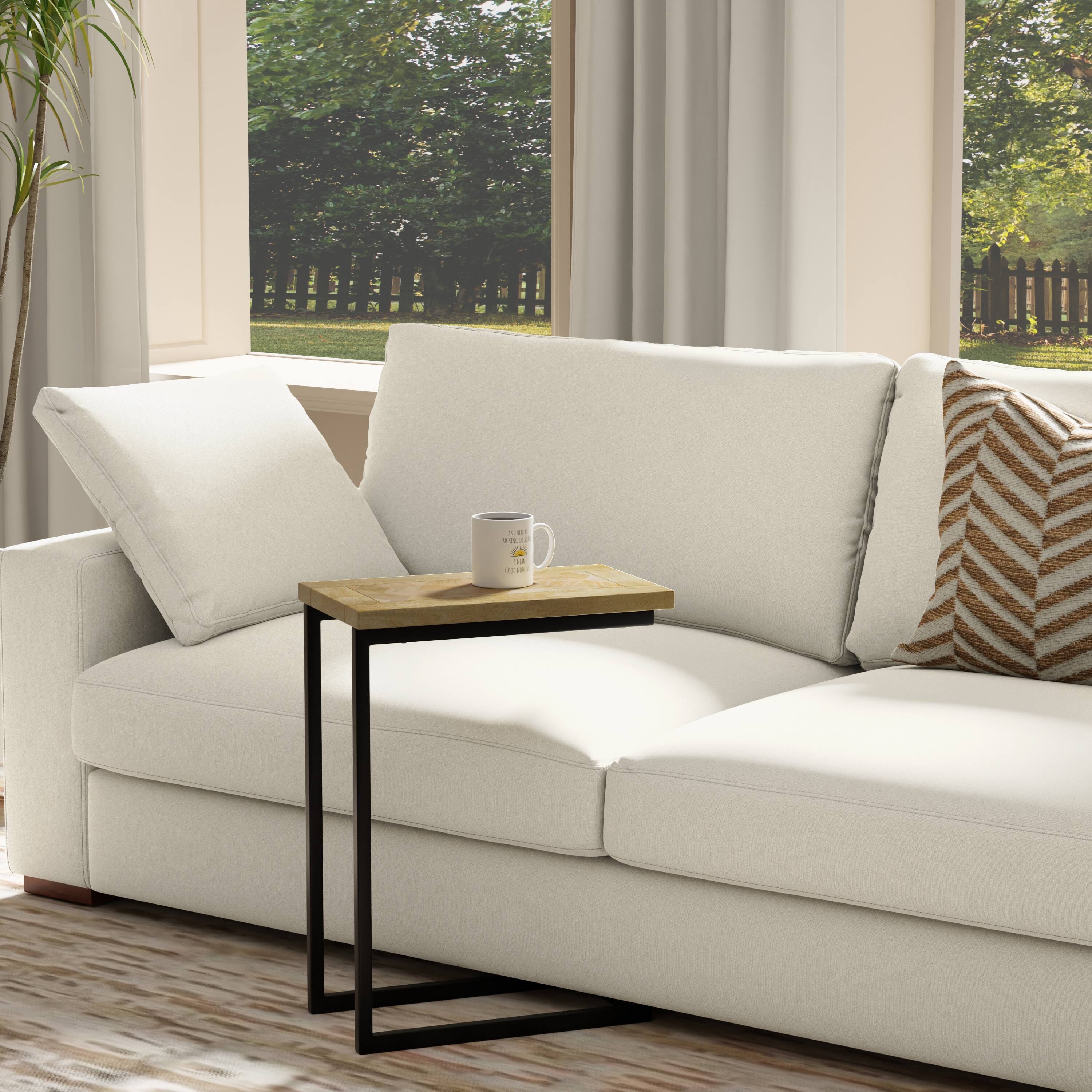 Angle. Simpli Home - Skyler 18 inch Wide Solid Mango/Metal Industrial End Table in Natural/Black, Assembled - Natural.