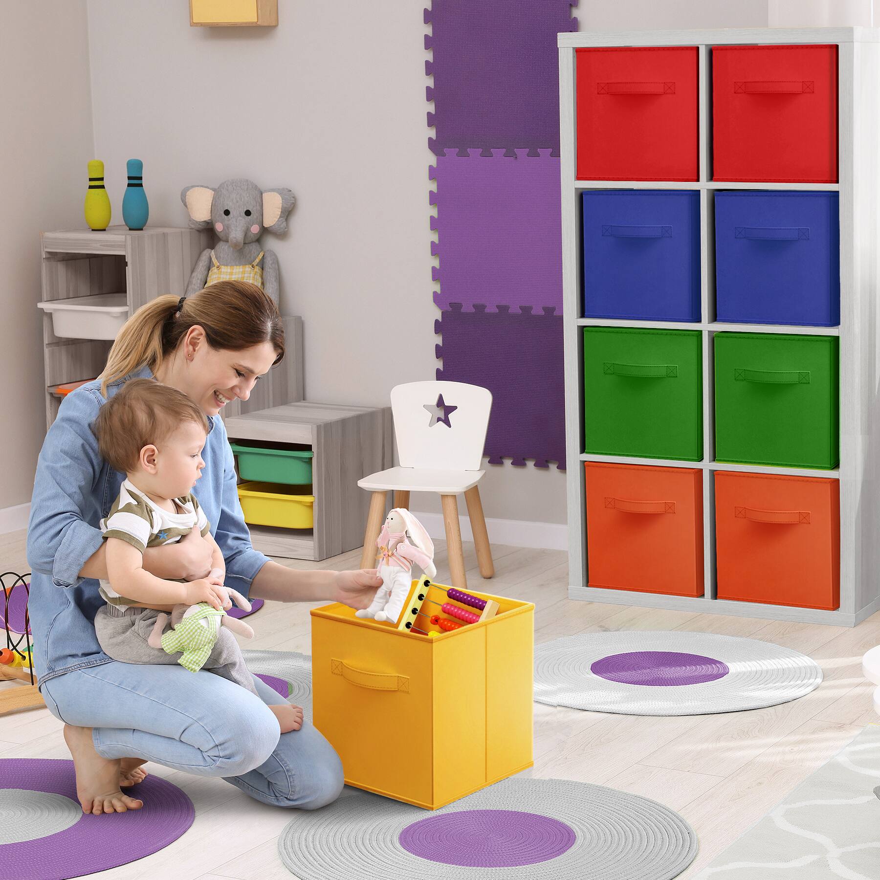 Alt View 4. Sorbus - Sorbus Dresser with 7 Drawers - Storage Chest Organizer with Steel Frame, Wood Top, Handles, Fabric Bins - Deep Rainbow.