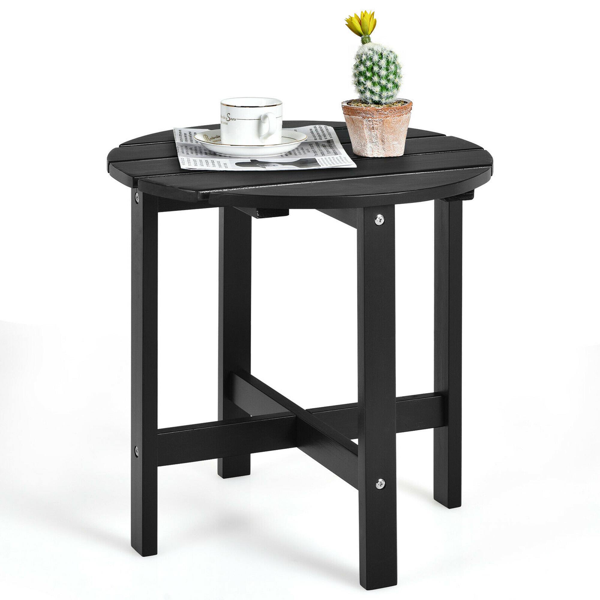 Alt View 8. Gymax - Gymax 18'' Patio Round Side End Coffee Table Wooden Slat Garden Deck Black - Black.