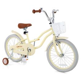 Costway - 18" Kids Bike Toddler Bicycle with Training Wheel Kickstand for 4-8 Years - Beige