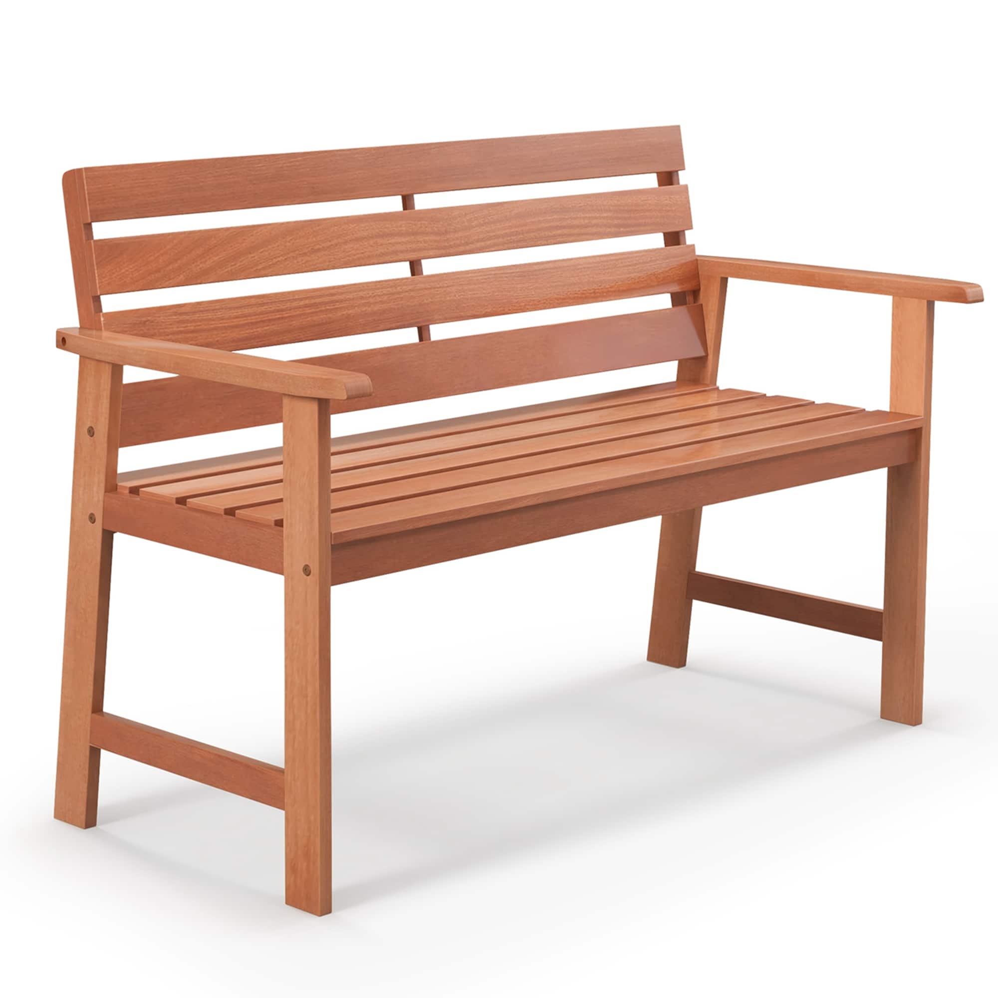 Costway - Patio Solid wood Bench Wood 2-Seat Chair with Slatted Seat & Inclined Backrest - Natural price history on PriceWatchPro