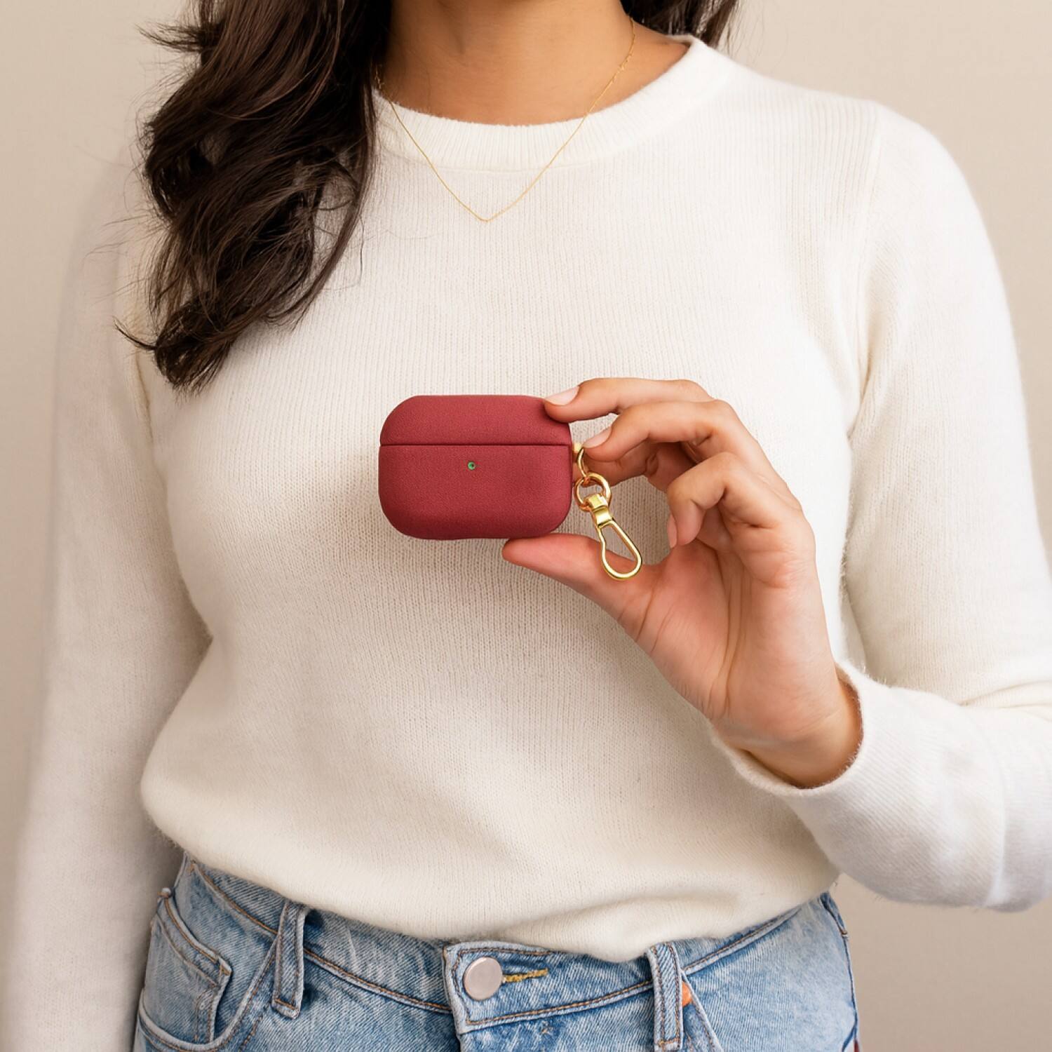 Alt View 1. SaharaCase - Apple Airpods Pro 3 (2025) Case | Italian Suede Leather | Premium Finish | Indy Series - Suede Red.