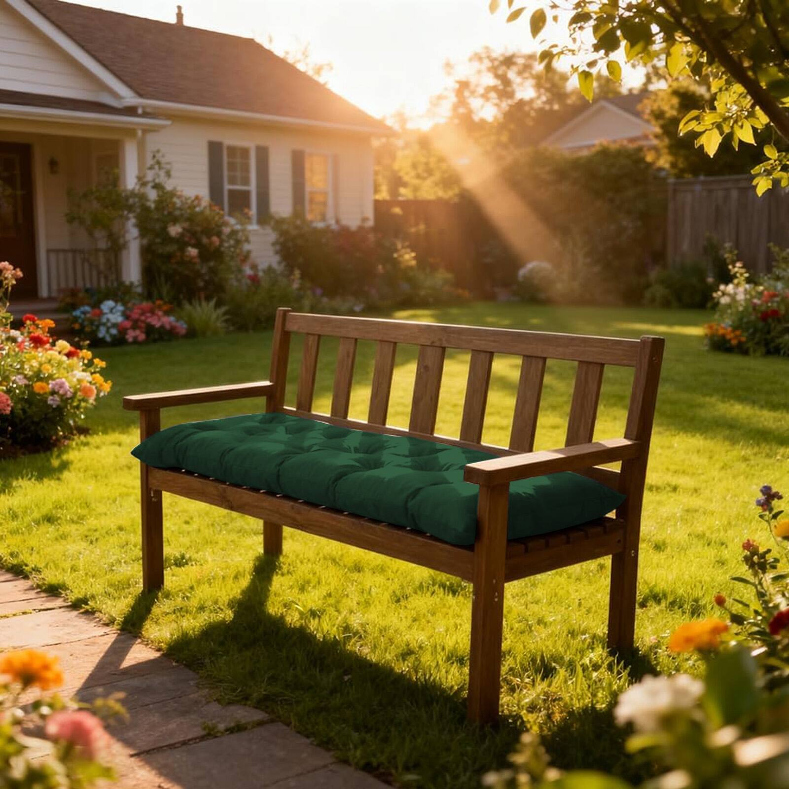 Alt View 1. Chateau Abodes - 60"x20"x4" Outdoor Bench Cushion, Waterproof & Fade Resistant Patio Seat Pad for Porch Swing, Couch Outdoor Furniture - Dark Green.