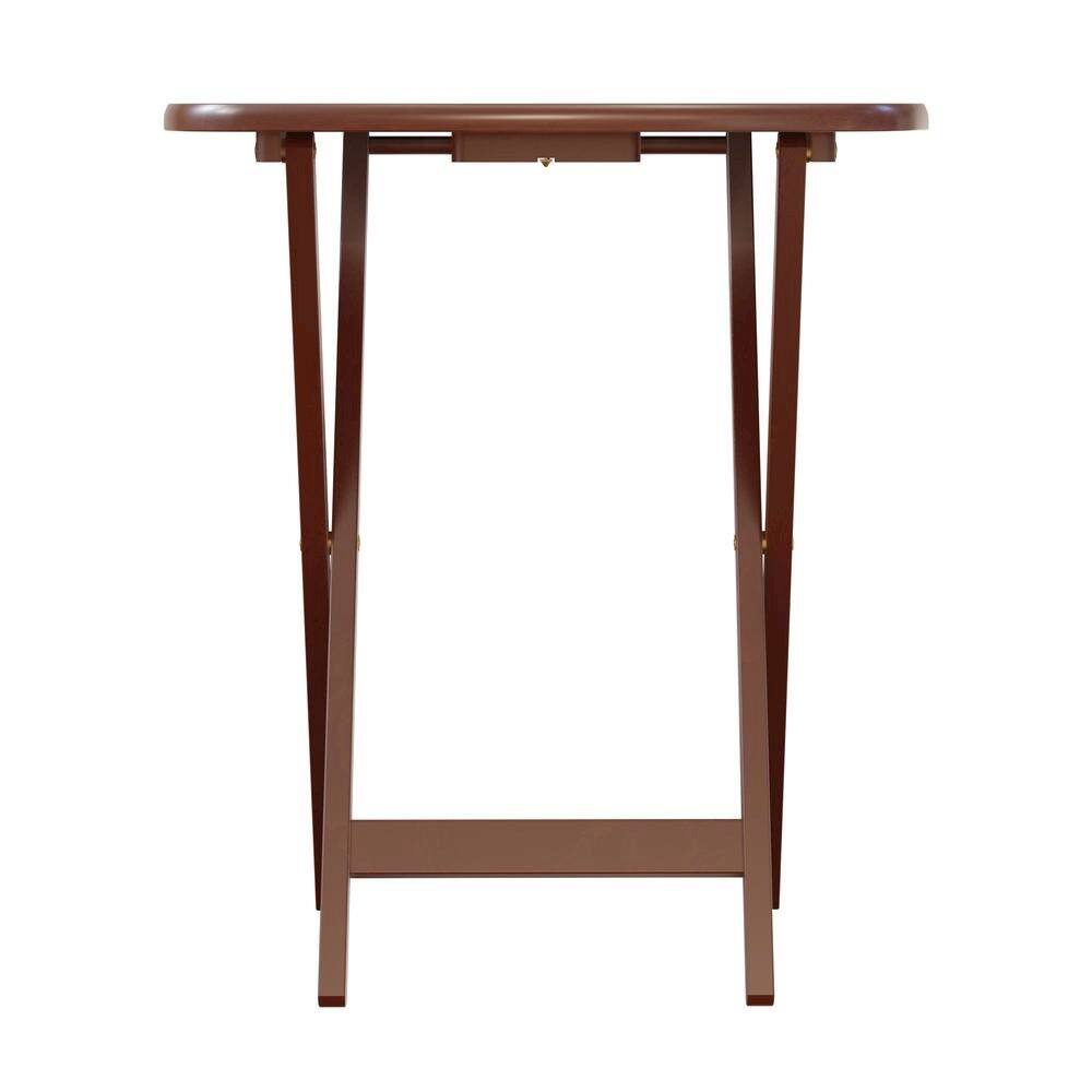 Back. FurniFact - Walnut Snack Table Set – Folding TV Trays with Stand for Dining & Work - Walnut.