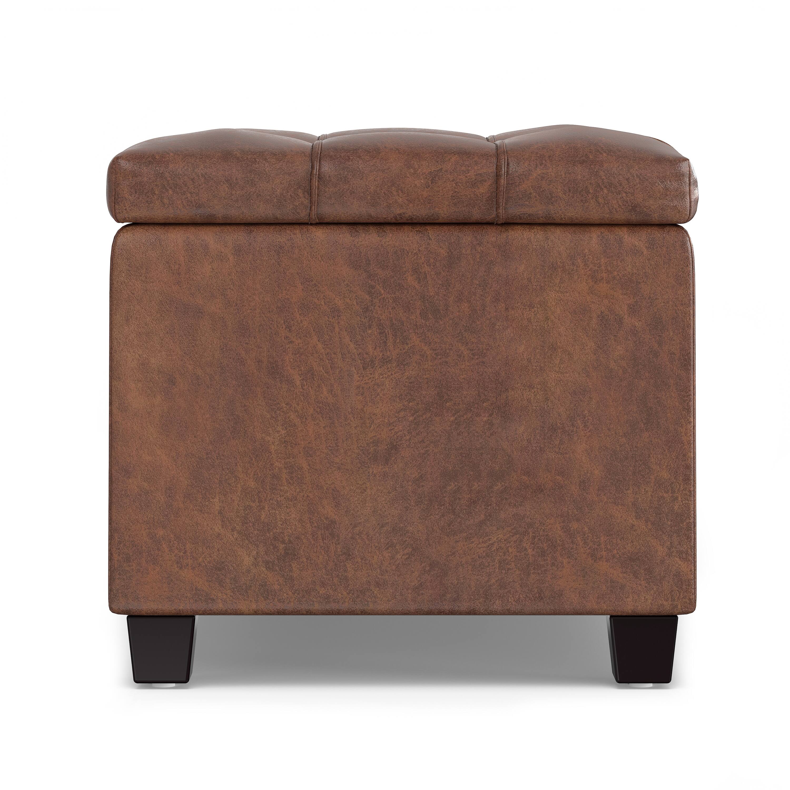 Alt View 2. Simpli Home - Sienna 33 inch Wide Storage Ottoman Bench in Distressed Saddle Brown Vegan Leather - Distressed Saddle Brown.