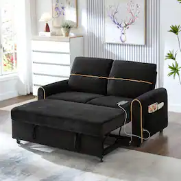 Whisen - 58" Chenille Pull-Out Sofa Bed Loveseat with Adjustable 3 -Position Backrest for Living Room - Black